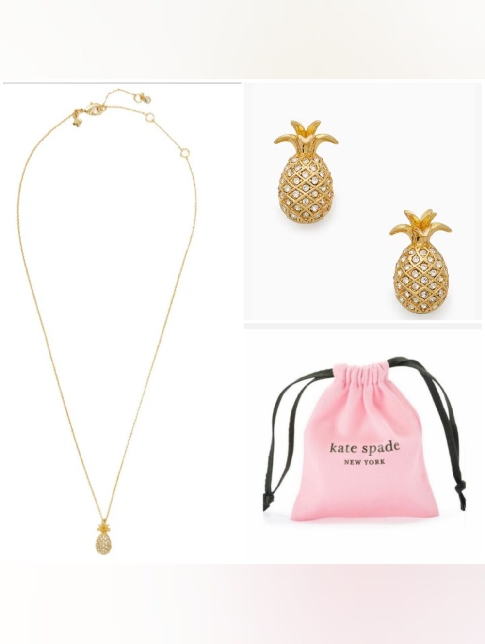 Kate Spade-2pc Pineapple 🍍 Passion Necklace & Stud Earrings (Dust Bag Included)